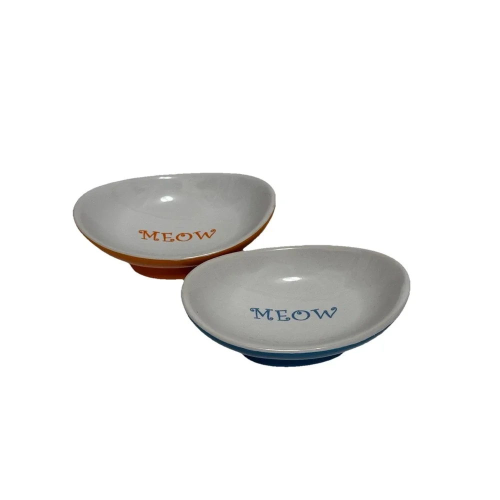 Whisker City Orange Ceramic Pedestal Meow Feeding Dish Cat Bowl 4.22fl Oz 5.5
